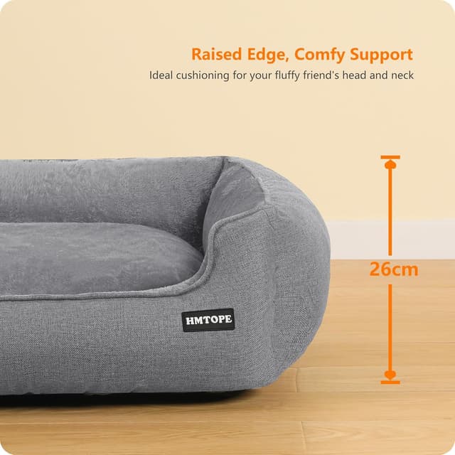 Detalle 2 de HMTOPE Hundebett, Hundesofa & Kissen – abnehmbar und waschbar, Hellgrau, 110 x 86 x 26 cm