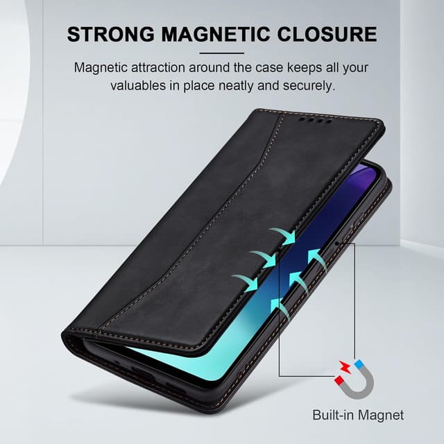Detalle de Jasonyu Handyhülle aus Leder-Optik für Xiaomi Poco C75 / Redmi 14C / Redmi A4 – Klapphülle mit Magnet, Kartenfächern und Standfunktion (Schwarz)