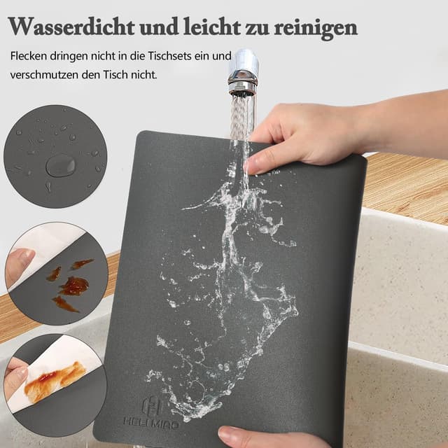 Detalle de HELI MIAO abwischbare Tischsets aus PVC-Lederoptik inkl. Untersetzer (2er-Set), grasgrün & violett