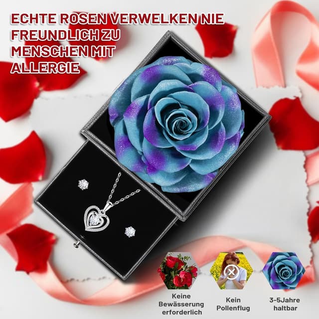 Detalle de Yamonic Valentinstagsgeschenk: Ewige echte Rose mit Kette aus 925 Sterling Silber