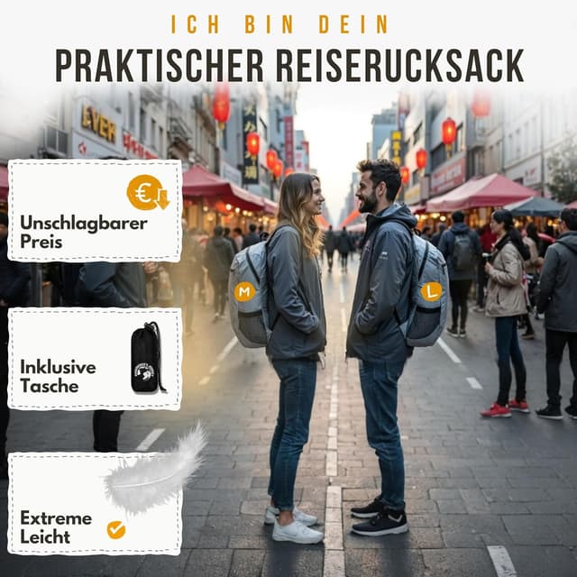 Detalle de Backpacker’s Journey faltbarer Ultraleicht-Rucksack (nur 90 g) – leichter Faltrucksack für Tagesausflüge & Reisen