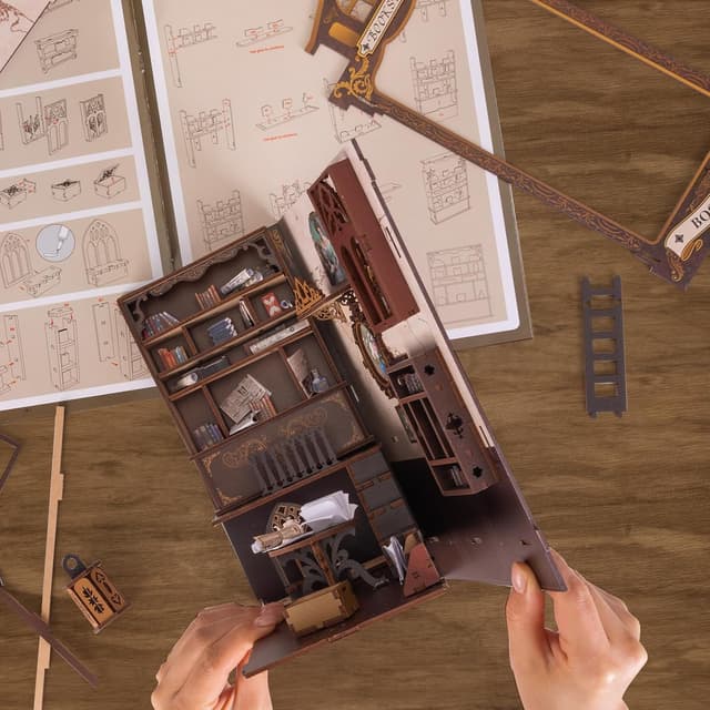 Detalle de Fimeetoy Book Nook Kit for Adults & Teens with LED Light (DIY Miniature House Shelf Decor)