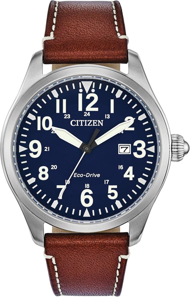 Detalle de Citizen Men’s Sport Casual Garrison 3-Hand Date Eco-Drive Leather Strap Watch (Field Watch)