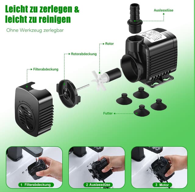 Detalle de Lnicez Aquarium Pumpe 30W mit bis zu 2.500 l/h, Tauchpumpe für Aquarium, Teich & Brunnen