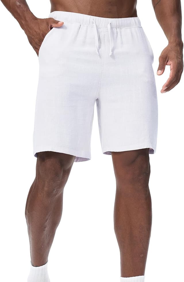 Detalle de Zetieny Herren Leinen Shorts mit Kordelzug – atmungsaktive Sommer-Freizeitshorts mit Taschen