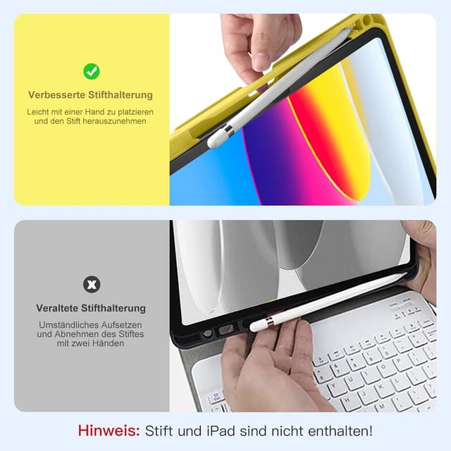 Detalle 2 de Vobafe Hülle mit beleuchteter abnehmbarer Tastatur für iPad A16 (11/10.9 Zoll, 2025/2022) – 7 Farben, magnetisch, mit Stifthalter