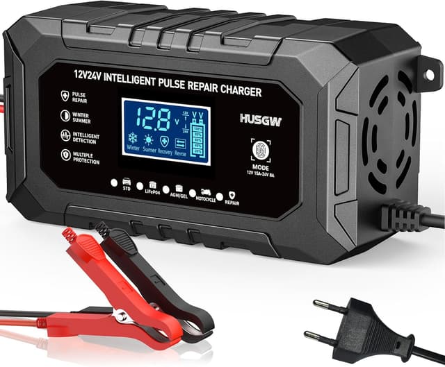 Detalle de Husgw 12V 15A / 24V 8A caricabatterie per auto, moto e camion LiFePO4 con 9 livelli