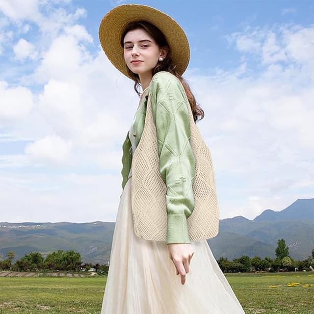 Detalle de Aucuu sac fourre-tout femme en crochet ajouré, sac à bandoulière pour le shopping et le quotidien