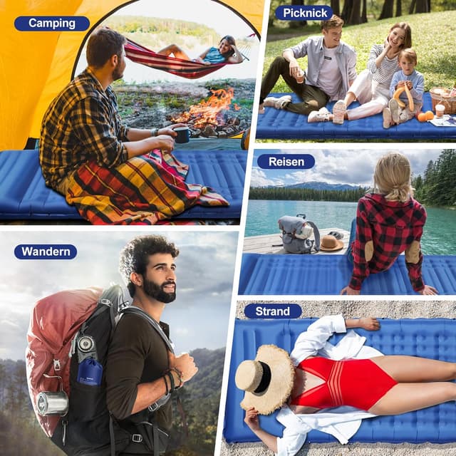 Detalle 2 de Arlierss Isomatte Luftmatratze für Camping & Wandern, 12 cm Dicke mit Fußpumpe und Kissen