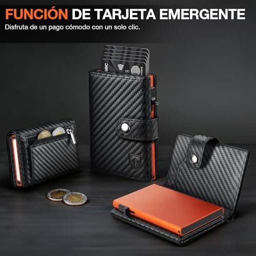 Detalle de TENBST Cartera de Hombre con bloqueo RFID y monedero con cremallera
