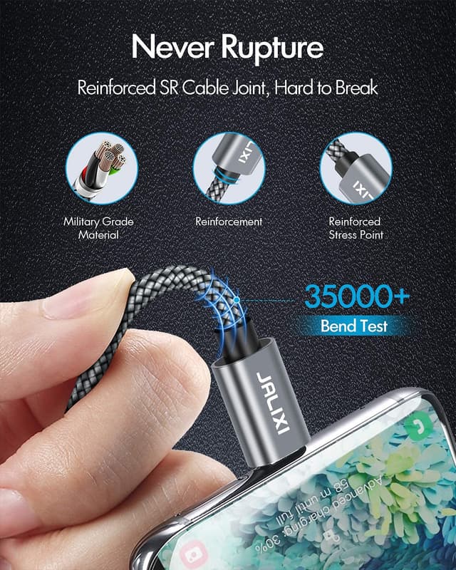 Detalle de JALIXI Short USB-C Cable 30cm (2-pack) – Fast Charging USB to USB-C for iPhone & Samsung, Car Charger & Android Auto