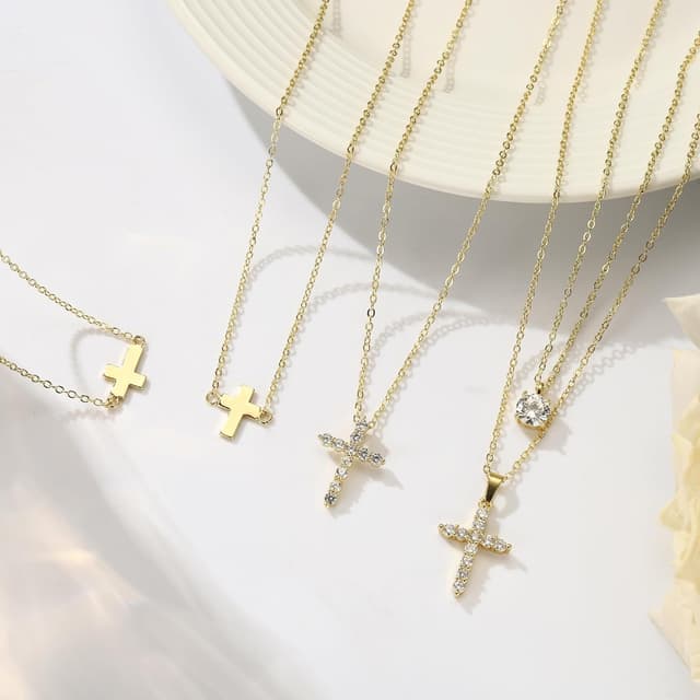 Detalle de Turandoss Kreuz-Kette für Frauen: 14K Gold/Weißgold vergoldete Halskette mit Verlängerung