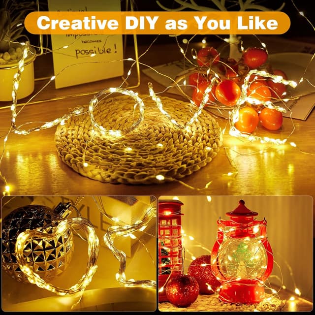 Detalle de Forepin 23 m LED-Lichterkette innen mit Stecker, 200 warmweiße LEDs, Timer & 8 Modi