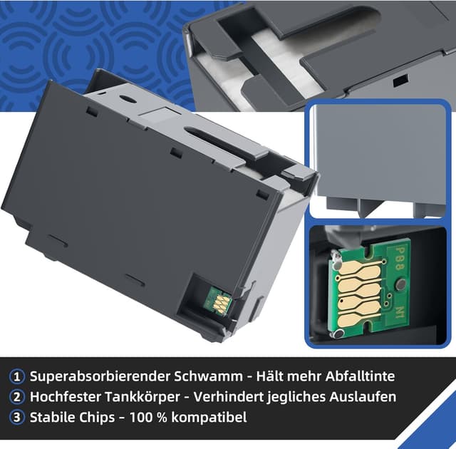 Detalle 2 de Spaceink Wartungsbox T6715/T6716 (C13T671500/C13T671600) – Resttintenbehälter für ausgewählte Epson WorkForce Pro & WorkForce Modelle