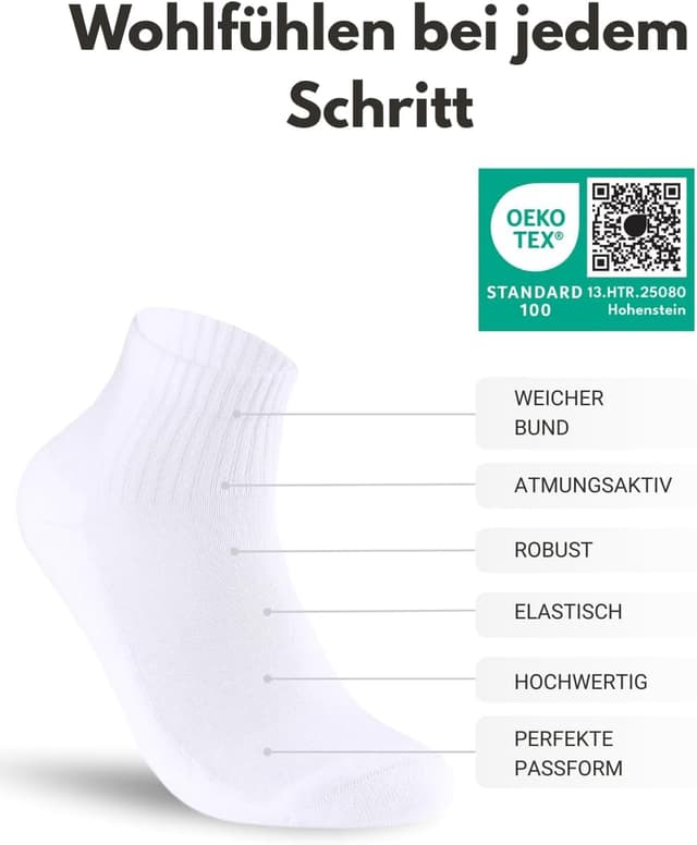 Detalle de sockenkauf24 10 Paar kurze Sportsocken (Quarter) – atmungsaktive Tennissocken aus Baumwolle für Damen & Herren