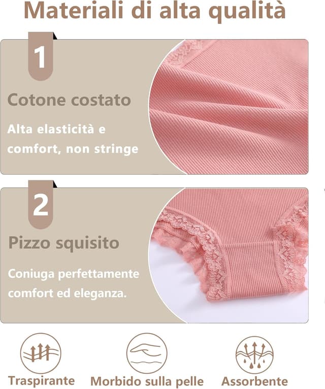 Detalle de ALL OF ME Mutande donna cotone brasiliana con pizzo, slip mezza vita alta – set da 6 (S–XXL)