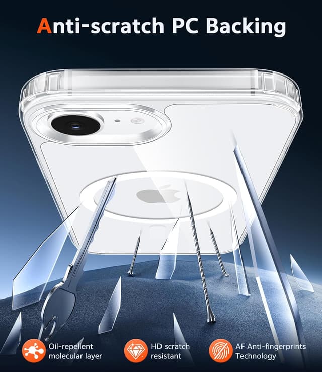 Detalle de FNTCASE Clear Magnetic Case for iPhone 17e & iPhone 16e (MagSafe Compatible) with Screen Protector