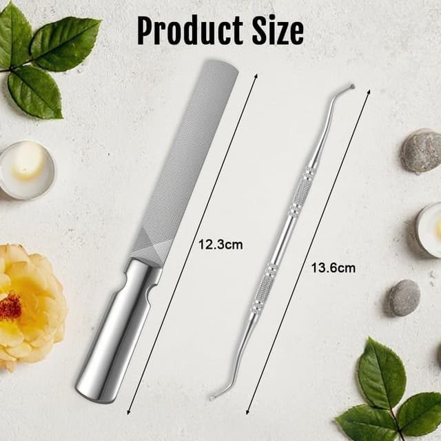 Detalle de AUYAO professionelles Nagelfeilen- & Zehennagelheber-Set (3-teilig) mit Ledertasche – doppelseitige Feile, grob & fein