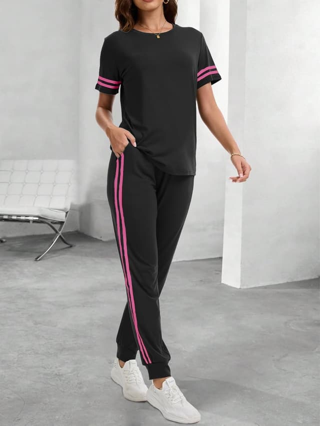 Detalle 2 de KBKBSN Women’s 2-Piece Summer Striped Lounge Set (Crew Neck Pullover + Drawstring Pants)