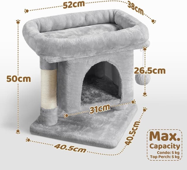 Detalle de Yaheetech 50cm Basic Cat Tree Tower (Light Grey) with Oversized Perches, Condo & Hanging Ball
