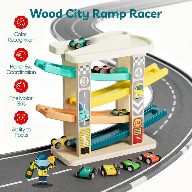 Thumbnail 5 de TOP BRIGHT Kugelbahn Holz Autorennbahn