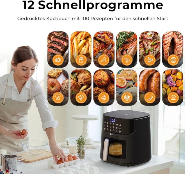 Detalle 2 de Balter HL-551T Heißluftfritteuse (Airfryer) XXL, 5,5 l, mit Sichtfenster & 12 Programmen