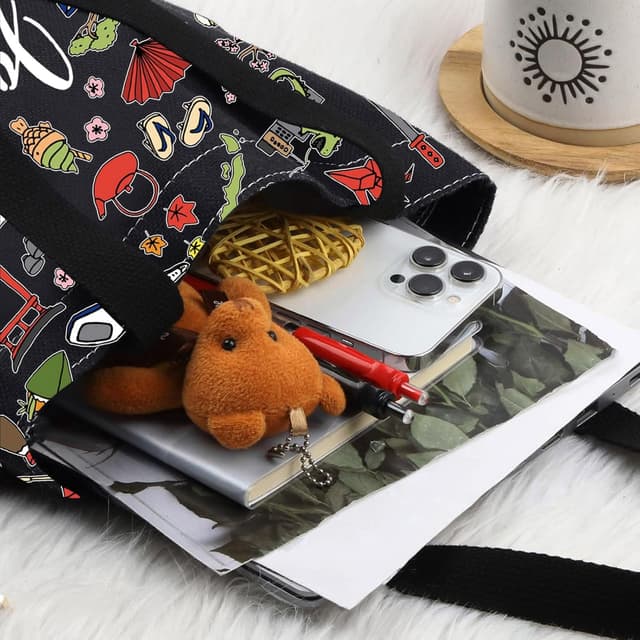 Detalle de LEVLO Japan Travel Pouch Bag (Japan Theme) – Cotton Canvas Zipper Pouch for Toiletries, Makeup & Souvenirs