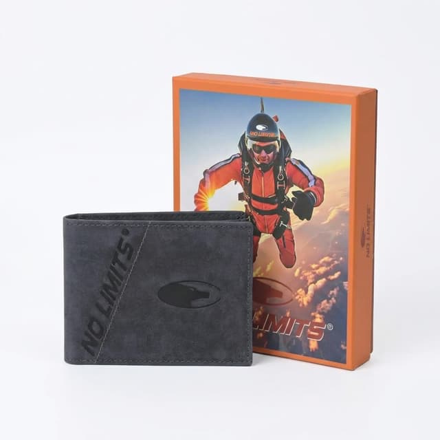 Detalle de No Limits Classico portefeuille homme bifold en cuir véritable effet vieilli bleu marine avec porte-monnaie et fenêtre