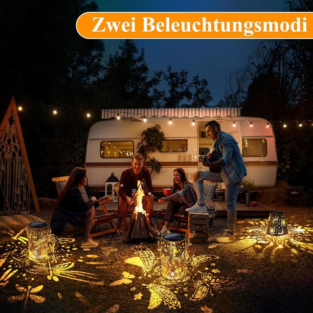 Detalle 2 de Qedertek Solarlampen für Außen Garten (2er-Set) mit LED Schmetterling-Motiv, IP65