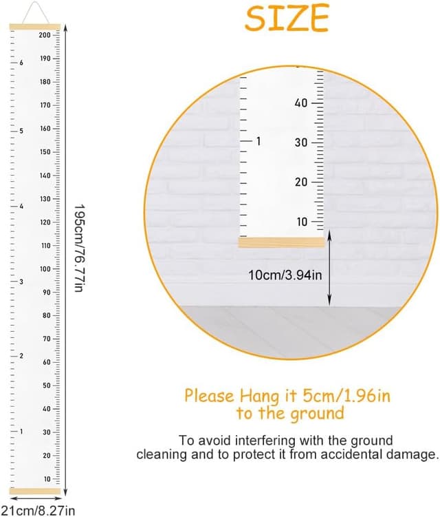 Detalle 2 de Aolso Metro Altezza Bambini da parete con grafico crescita e decorazione rimovibile (bianco)