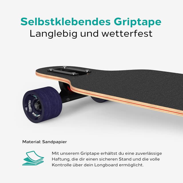 Detalle de Sporterra Longboard (Sommer-Angebot) – Longboard für Erwachsene und Jugendliche mit Ahorn-Deck