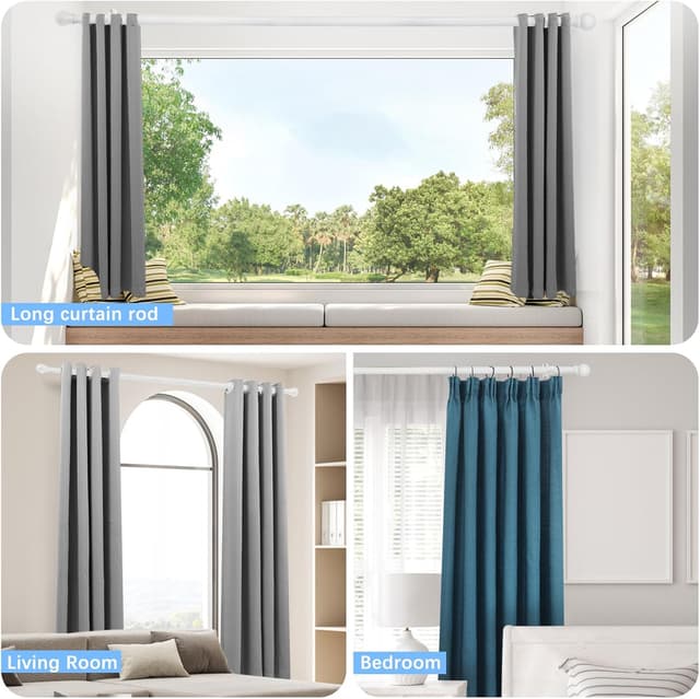 Detalle 2 de AMZSEVEN Adjustable Curtain Rods (16–48 in, up to 60 in) with 1-inch Diameter Round Finials, White