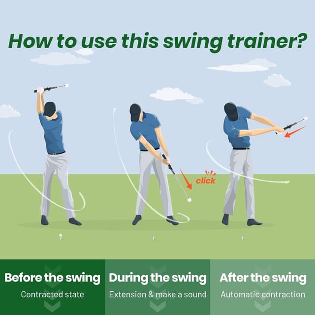 Detalle de 5-in-1 Retractable Golf Swing Trainer with Grip Trainer (Right/Left-Handed) — Instant Click Feedback