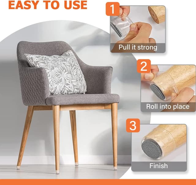 Detalle 2 de GICUNK 32pc Transparent Silicone Chair Leg Floor Protectors with Felt Pads (Small fit 23–32.9mm)