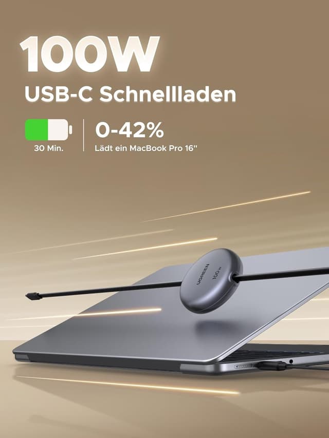 Detalle 2 de UGREEN USB-C-auf-USB-C Kabel 100 W, verstellbar 0,36–1 m