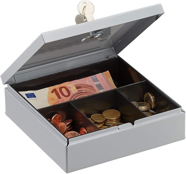 Detalle de Relaxdays caisse à monnaie verrouillable gris