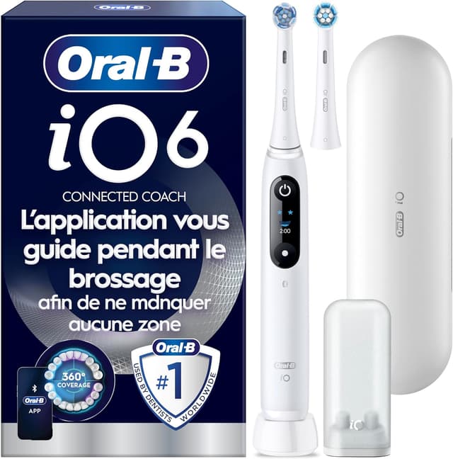 Detalle de Oral-B iO 6 Blanche – brosse à dents électrique avec 5 modes, capteur de pression et écran interactif