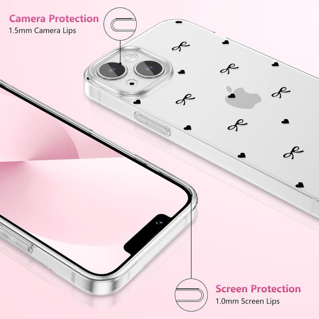 Detalle de ZTOFERA durchsichtige Hülle für iPhone 15 Plus (6,7") mit Herz & Schleife Design, weiches TPU, stoßfest