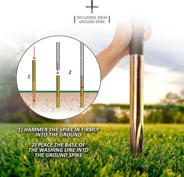 Detalle 2 de NETTA Rotary Washing Line 4 Arm 45M (45m) – Heavy Duty Garden Rotary Airer with Cover & Ground Spike, Grey