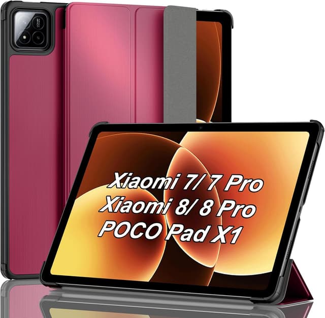 Detalle de DLveer Slim Smart Schutzhülle mit Ständer für Xiaomi Pad 7/8 & 11,2-Zoll Pro-Modelle – Rotwein