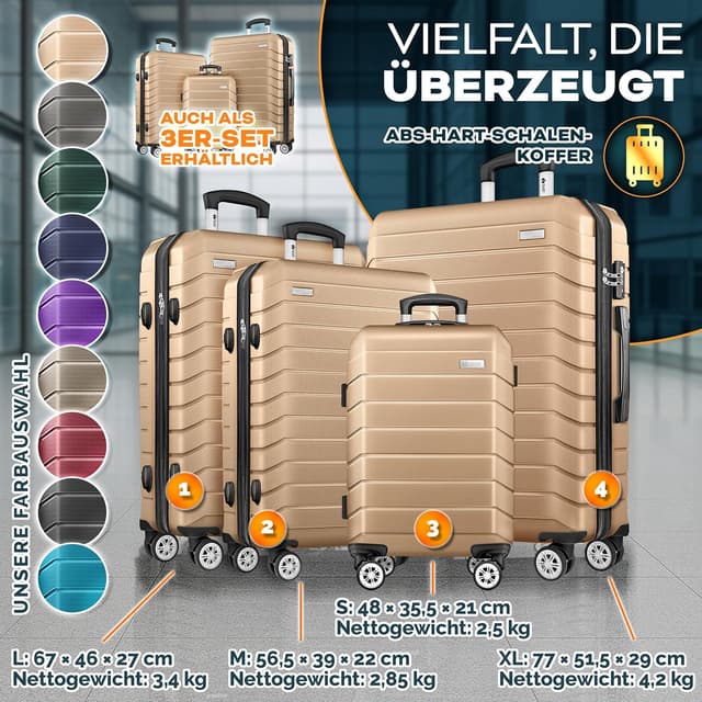 Detalle de tillvex® Reisekoffer Set 4-teilig (S–M–L–XL) mit TSA-Schloss, 4 Rollen & Gepäckwaage