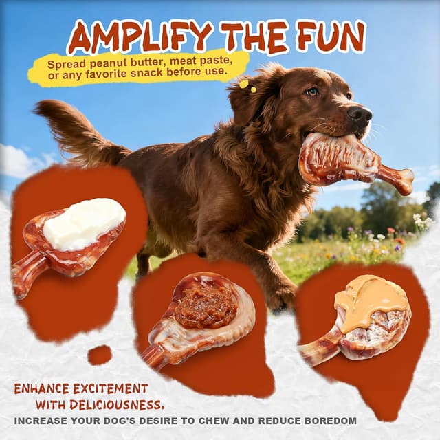 Detalle de GASAPET Hrad Nylon Steak Dog Chew Toys (3-Pack) for Aggressive Chewers – Bacon Flavoured Teething & Play