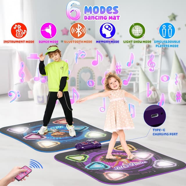 Detalle de Surelect 2025 Rechargeable Light-Up Dance Mat (2-Player Face-to-Face, Bluetooth, 12 Buttons)
