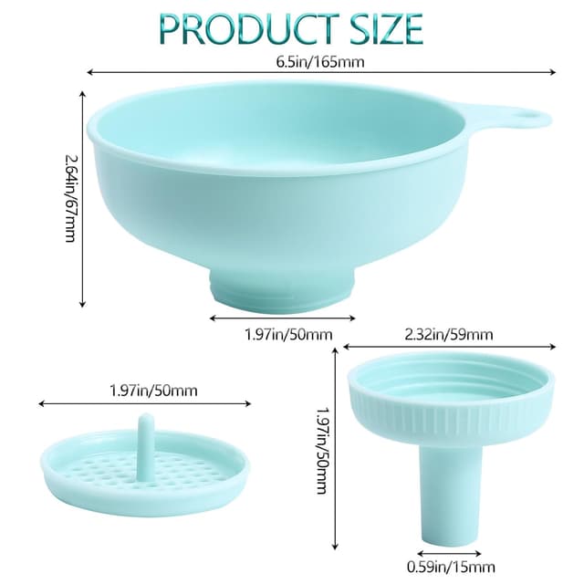 Detalle de CORJEEJOR 3-in-1 Trichter-Set mit breiter Öffnung (Kunststoff) für Küche, Flaschenbefüllung & Nachfüllungen