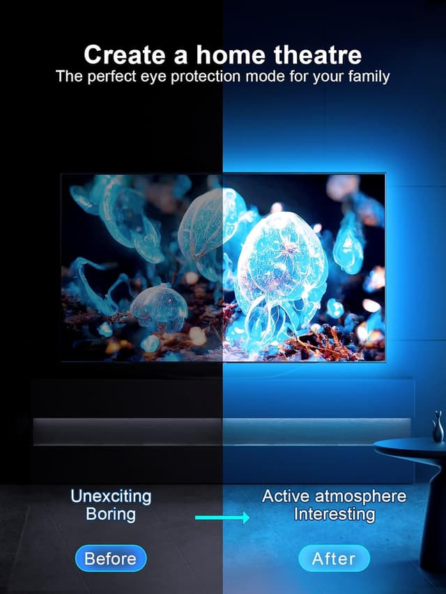 Detalle 2 de KANTUTOE LED TV Hintergrundbeleuchtung (6 m) mit RGB, Musik-Sync, Bluetooth-App & Fernsteuerung für 65–85 Zoll