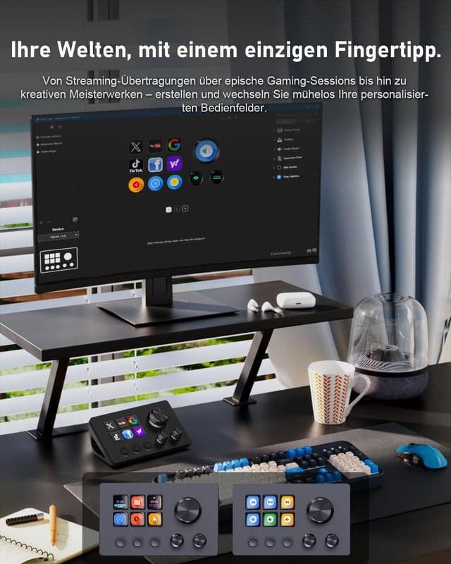 Detalle de Basicolor N3 Stream Controller Deck con 6 tasti macro LCD, 3 manopole e pulsanti per cambio scena