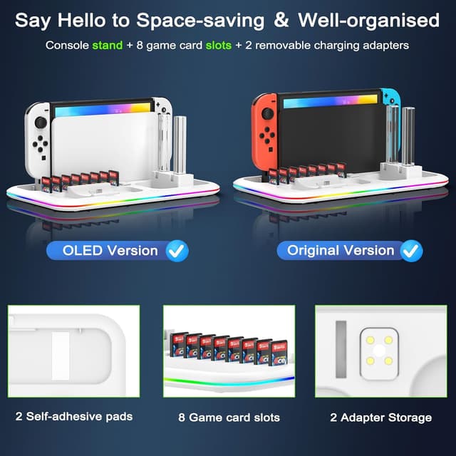 Detalle de FASTSNAIL RGB Controller Ladestation für Nintendo Switch / Switch OLED mit LED-Lichtmodi