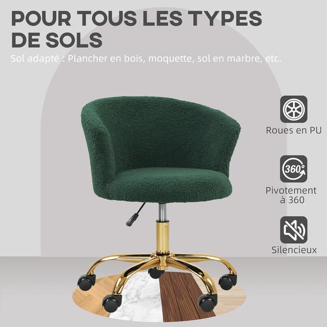 Detalle de Vinsetto Chaise pivotante bureau ergonomique en polaire teddy avec dossier mi-hauteur et hauteur réglable