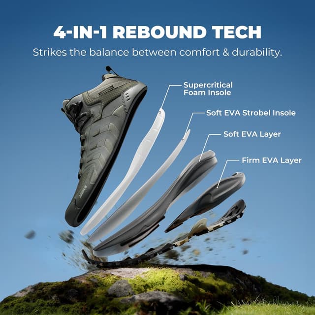 Detalle de NORTIV 8 Men’s Waterproof PRO Hiking Boots (Armadillo FieldLite) with Rebound Tech