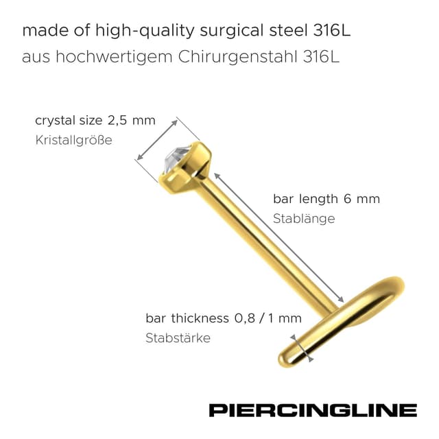 Thumbnail 1 de PIERCINGLINE Nasenpiercing 18G 6 mm acciaio 316L